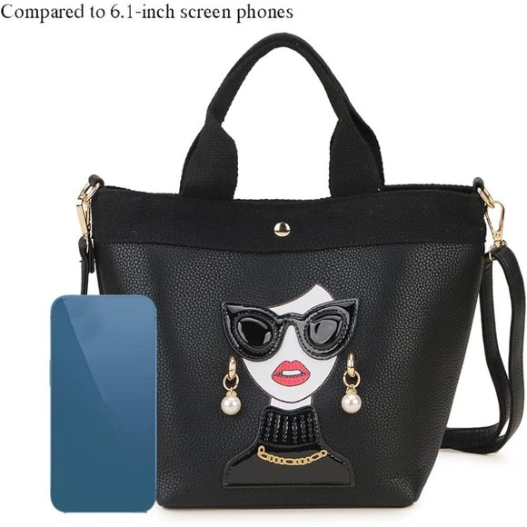 ENJOININ Funky Lady Face Purse for Women Casual Shopping Bag Top Handle Satchel - Picture 6 of 12